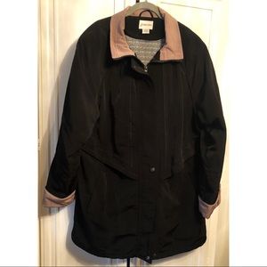 Womens black trench coat with removable hood